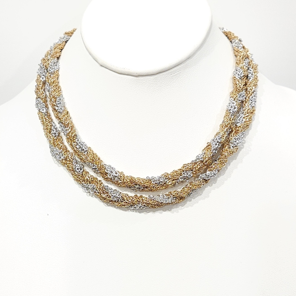 Christian Dior Necklace Vintage Gold Silver Woven Rope Chain 33" Long Necklace